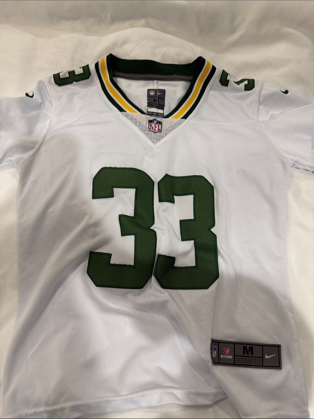 Nike White Green #33 Football Jersey